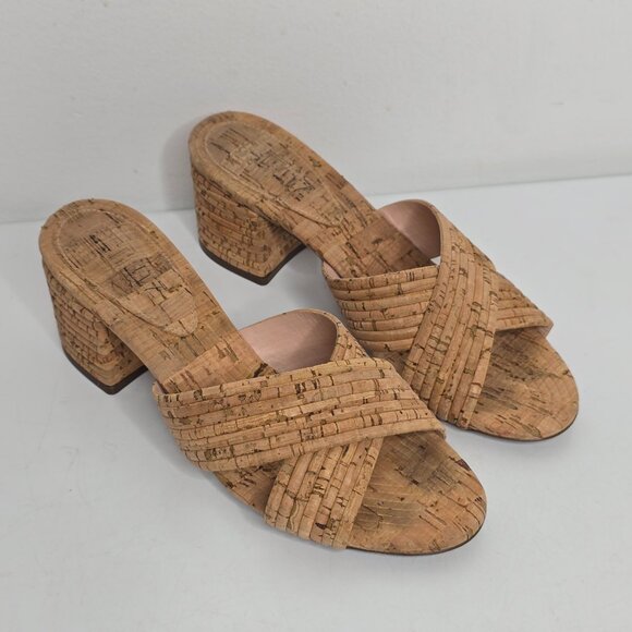 Shutz Latifah Sandals 6.5 B Cork Slip On Mule Natural Block Heel Womens Shoes - Picture 1 of 11